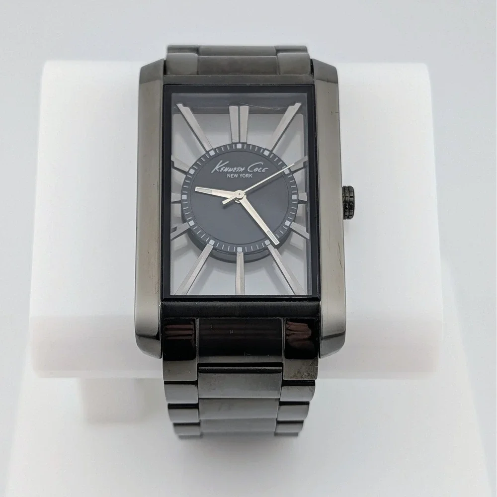 Kenneth Cole New York Transparency Dial Gunmetal Watch SS Oversized Box Links